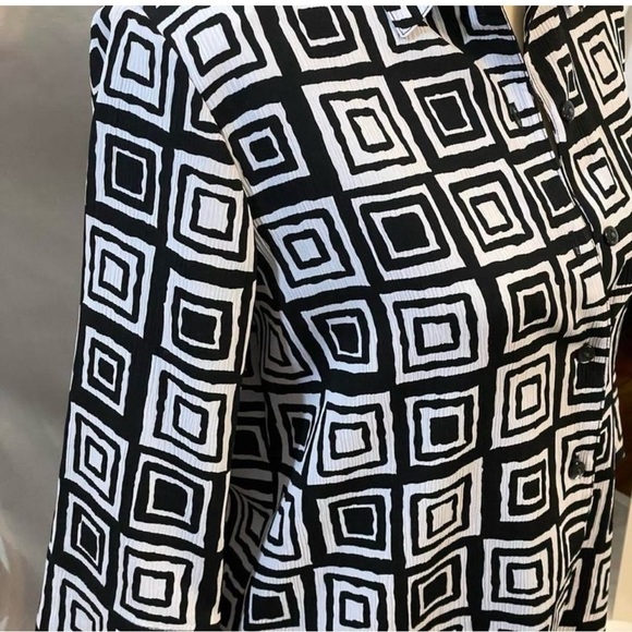 Vintage Allison Daley Blouse Shirt Top Button Up Black White Geometric Pads 8P - Picture 4 of 12